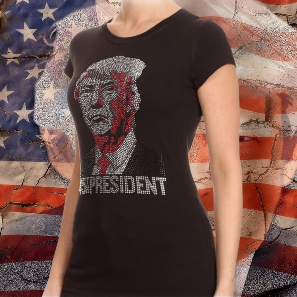 Women’s Trump 45th President Rhinestone Stud Tee